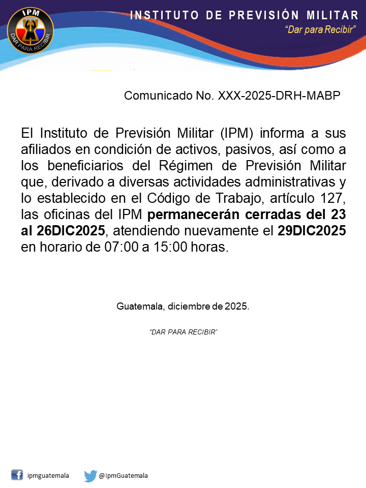Información importante, cierre de oficinas IPM por actividades administrativas de fin de año.