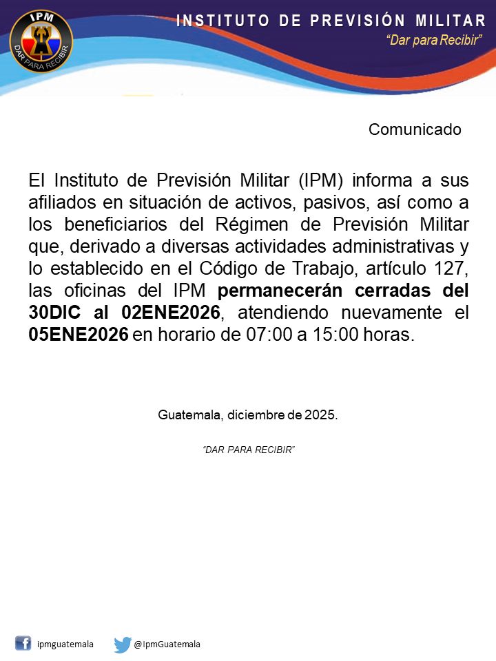 Información importante: cierre de oficinas IPM por actividades administrativas de fin de año.