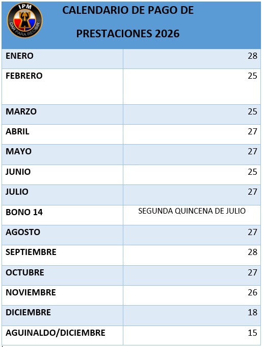 Calendario de pago de Prestaciones 2026